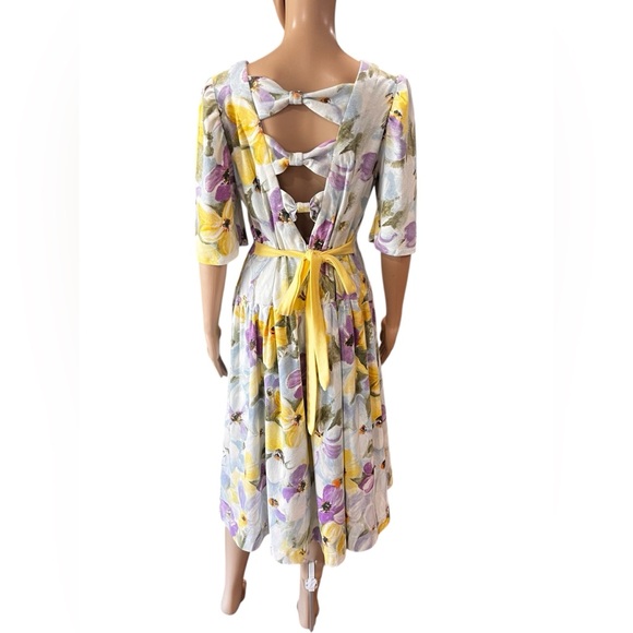 Vintage 1980βs Floral cotton Midi Dress Fit & Flare Handmade Roses Cottagecore - Picture 7 of 10